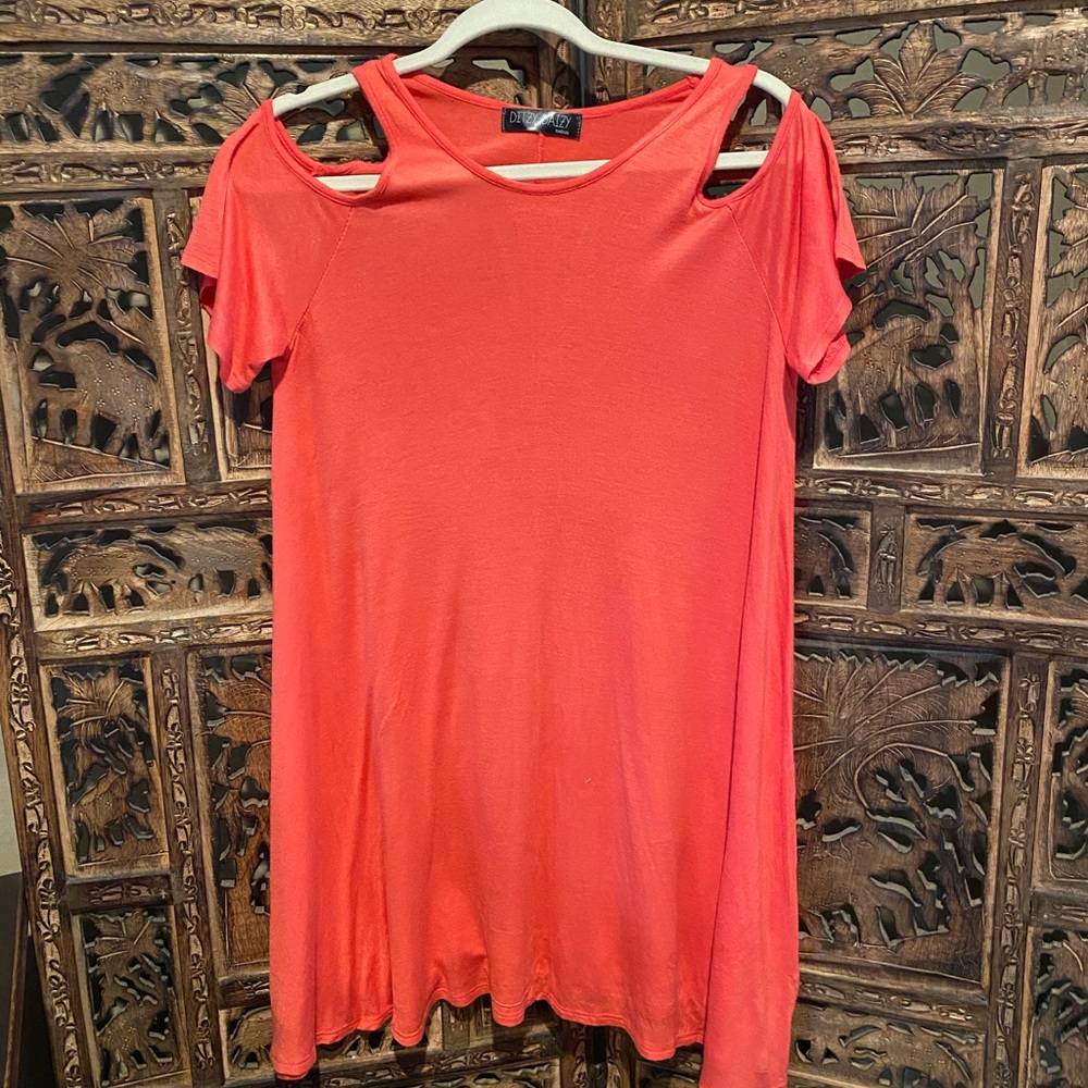 Coral cold shoulder dress